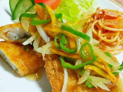 お惣菜が大変身♡魚フライの甘酢あんかけ